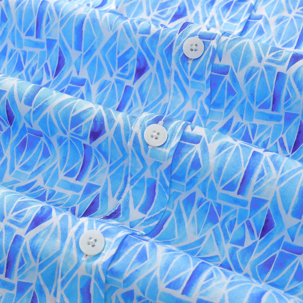 Men's Short Sleeve Shirt Men Hawaii Blue Geometry Print Cotton Button Down By Amy