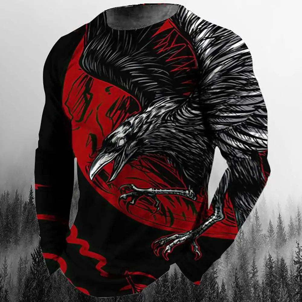 2024 New Men's Eagle Print Graphic Casual Long Sleeve T-Shirt Autumn Streetwear 3D Animal Print Hip Hop Men's Tops T-Shirt