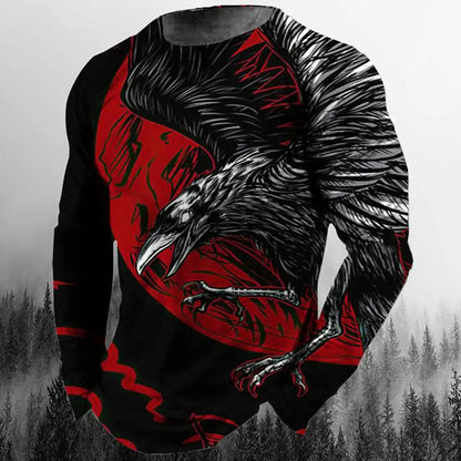 2024 New Men's Eagle Print Graphic Casual Long Sleeve T-Shirt Autumn Streetwear 3D Animal Print Hip Hop Men's Tops T-Shirt