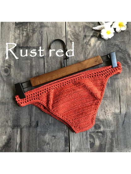 S - XL 9 Colors Crochet Knitted Bikini Bottom Swim Brief Women Swimwear Female Bather Brazilian Tanga Panties Underwear V4195