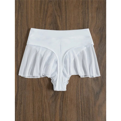 New Sexy Ruffled Mini MIcro Thong Bikini Bottom Swim Brief Women Swimwear Female Bather Brazilian Tanga Panties Underwear V4267