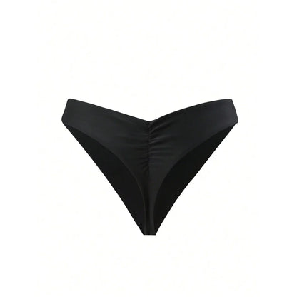 S - XL Black Scrunch Butt Thong Bikini Bottom Swim Brief Women Swimwear Female Bather Brazilian Tanga Panties Underwear V6864