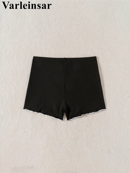 XS - L Bow Mini Shorts Ribbed Bikini Bottom Swim Brief Women Swimwear Female Bather Brazilian Tanga Panties Underwear V6538