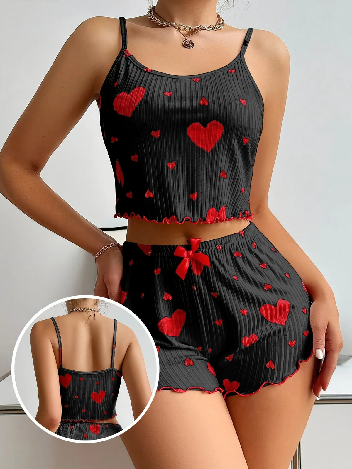 2 Pieces Pajama Set Shorts Women Homewear Print Underwear Pijamas Sexy Lingerie Camisoles Tanks Nighty Sleepwear