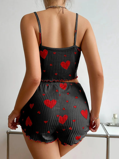 2 Pieces Pajama Set Shorts Women Homewear Print Underwear Pijamas Sexy Lingerie Camisoles Tanks Nighty Sleepwear