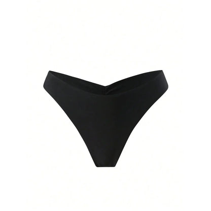 S - XL Black Scrunch Butt Thong Bikini Bottom Swim Brief Women Swimwear Female Bather Brazilian Tanga Panties Underwear V6864