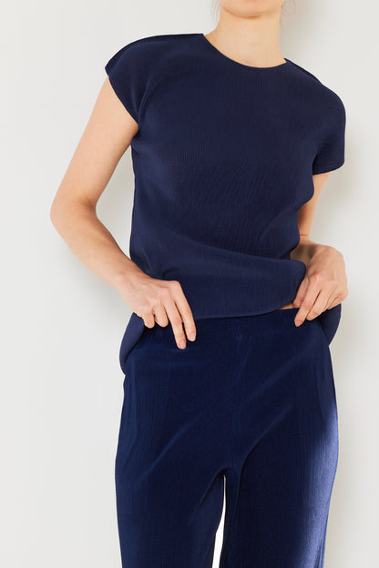 Pleated cap sleeve top - T03CS_Navy