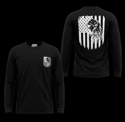 Men's Long Sleeve T-Shirt with American Eagle & Flag Print