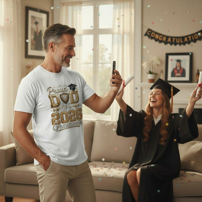 Proud Dad Of A 2026 Graduate Graphic T-Shirt Cotton Men's Casual Commemorative Wear